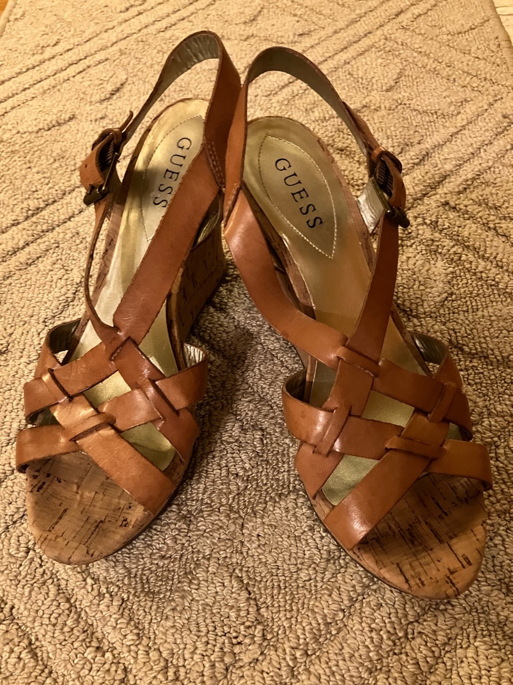 Guess Tan Platform Cork Wedges